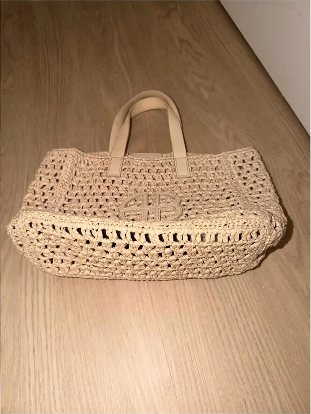 Anine Bing Cream Crochet mini Tote Bag